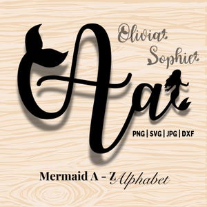 Sirène Alphabet monogramme SVG PNG, sirène Bundle Alphabet monogramme pour silhouette cricut, lot anniversaire sirène, police sirène