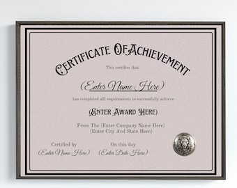 Certificate of Achievement printable template
