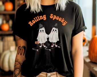 Rolling Spooky Ghost Shirt: Retro Halloween Tee