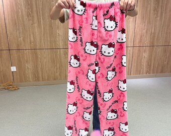 Hello Kitty Pajama Bottoms, Wide Leg Pajamas, Cute Anime Pajamas, Hello Kitty Gifts,Gift for her