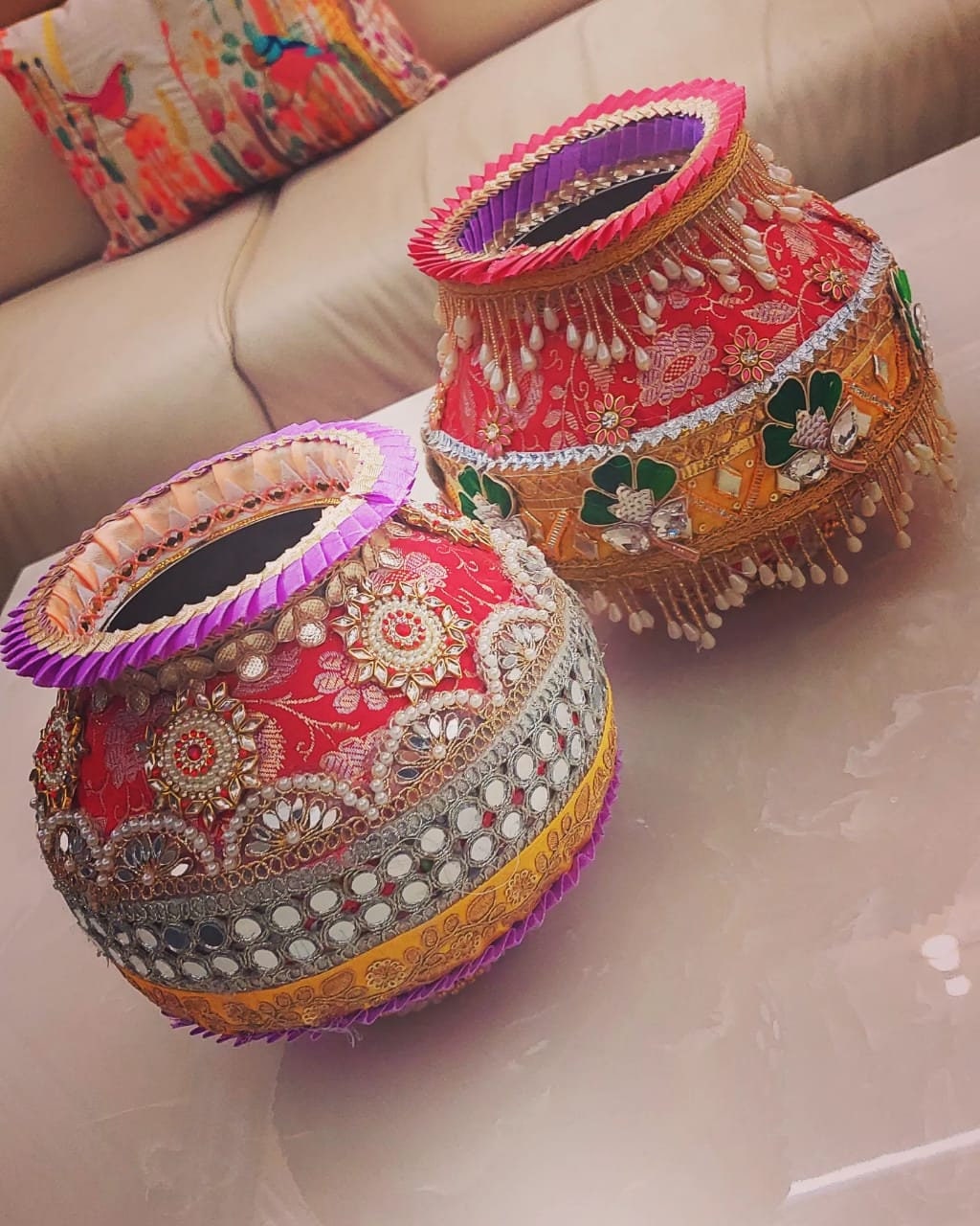 Decorated Mammat Matka Decorative Matki Wedding Gift for Indian Pujan