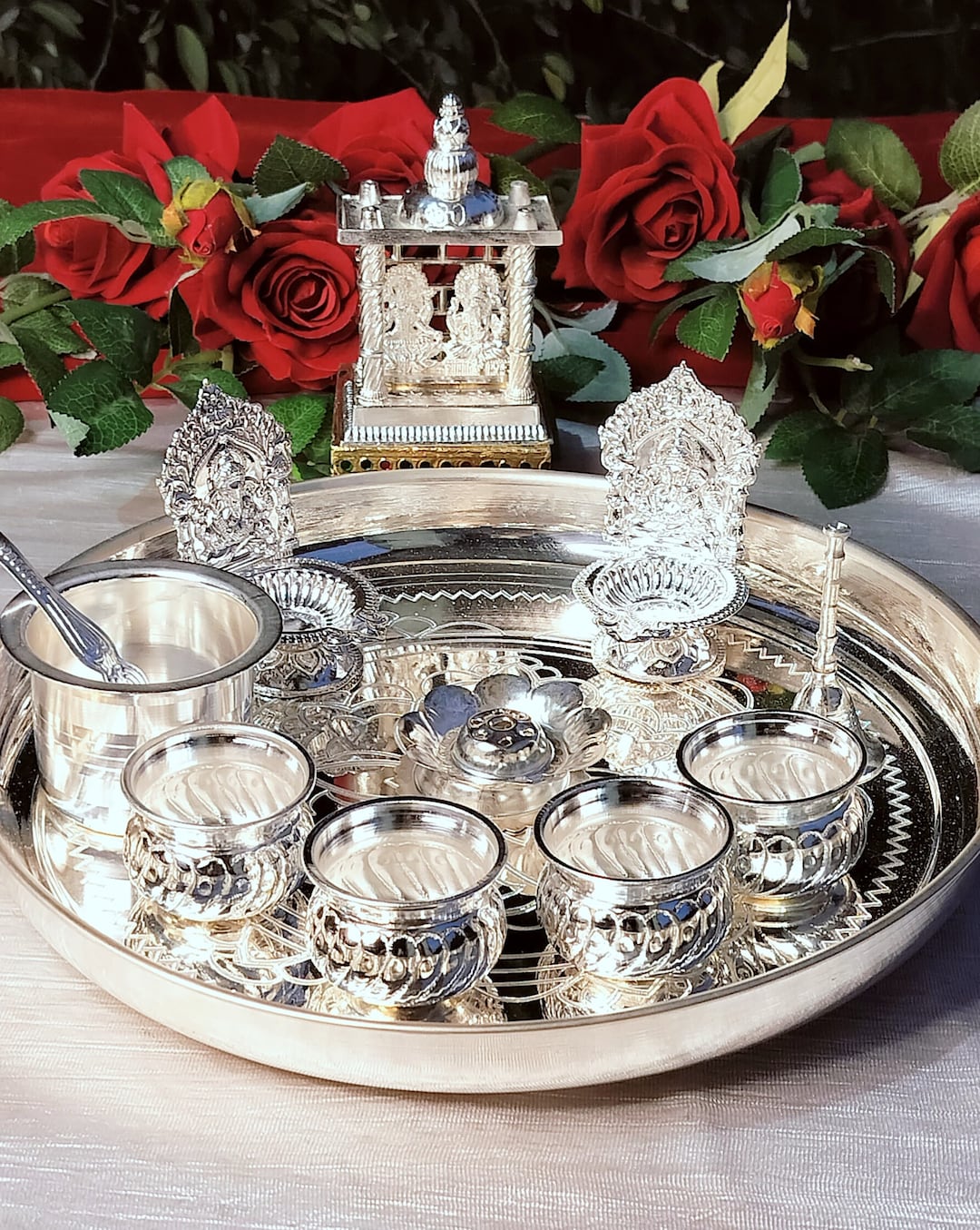 German Silver Pooja Set With Laxmi Ganesh Etsy