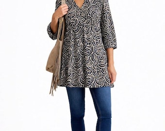 Womens Tunic Ex White Stuff Lara Navy 3/4 Sleeve Tops