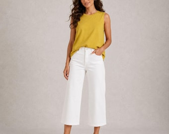 Womens Summer Tops Sleeveless Vests White Stuff Rylee Linen Tank Top Yellow