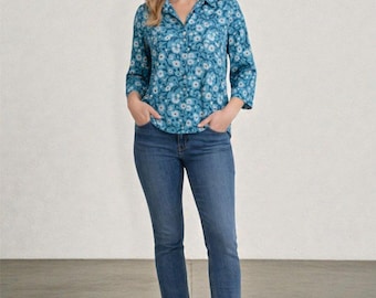 Seasalt Blue Wavecrest Shirts 3/4 Sleeve Collared