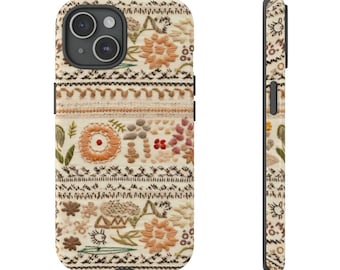 Vintage Stitch Phone Case, Boho Embroidery Phone Cover, MagSafe, iPhone Pro Max Plus, Samsung, Google Pixel, Tough Case Phone cases,