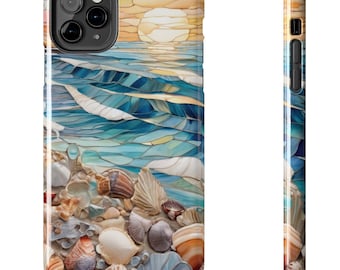 Beach Phone Case, Ocean Stained Glass Illusion Phone Cover, Sea Shell phone cover for iPhone 15 13 14 Samsung  Galaxy Case,
