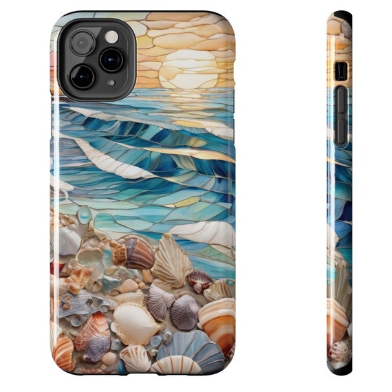 Beach Phone Case, Ocean Stained Glass Illusion Phone Cover, Sea Shell phone cover for iPhone 15 13 14 Samsung  Galaxy Case,