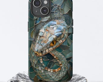 Year of the Snake Stained Glass Illusion Phone Case, Reptile Phone Cover, MagSafe for iPhone 15 14 13, Pixel 6, Samsung Galaxy S23, S22 S21