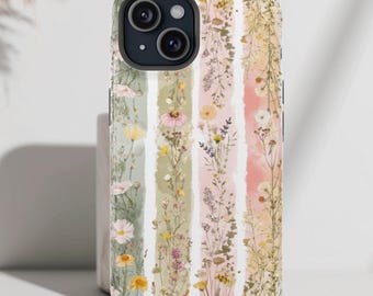 Wildflowers Watercolor Phone Case, Pretty Spring Floral Cute Pastel Pink Aesthetic Phone Cover, MagSafe, iPhone Pro Max, Samsung, Pixel