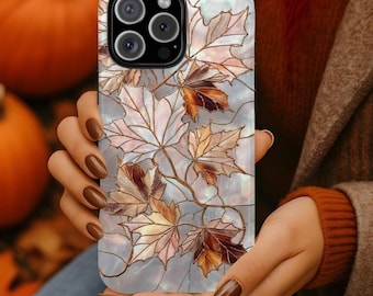 Maple Fall Leaves Faux Stained Glass Phone Case, Autumn Style, Nature Lover's Accessory, iPhone 17 16 14 13 pro max, Samsung S25 S24