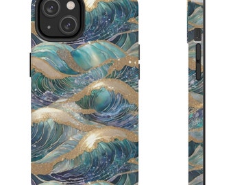Ocean Waves Stained Glass Illusion Phone Case, Beach Vibes Phone Cover, MagSafe for iPhone 15 14 13, Pixel 6, Samsung Galaxy S23, S22