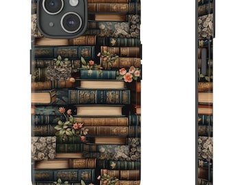 Vintage Books Phone Case, DARK ACADEMIA Accessories Phone Cover, Book Worm Gift, MagSafe, iPhone 15 Pro Max Plus, Samsung, Tough Case, Pixel