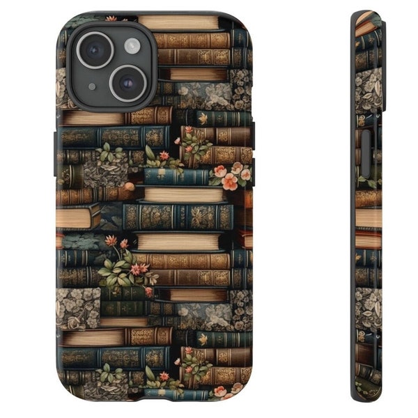 Vintage Books Phone Case, DARK ACADEMIA Accessories Phone Cover, Book Worm Gift, MagSafe, iPhone 15 Pro Max Plus, Samsung, Tough Case, Pixel