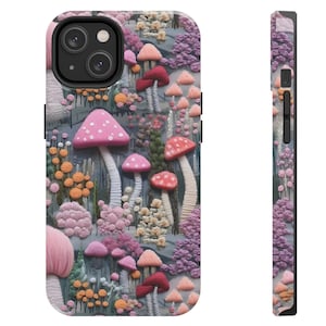 Mushroom phone case forest mushrooms iPhone 15 14 13 Samsung Apple phone case embroidered mushrooms nature inspired phone case Magsafe case