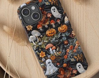 Cottagecore Halloween Phone Case | Ghosts pumpkins mushroom fall floral Phone Cover | Fall Case | MagSafe Tough Case | Samsung iPhone Galaxy