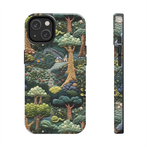 Nature embroidery style phone case iPhone 14 Samsung Galaxy cottagecore iPhone 13 3D textured looking phone case nature tree cottage case