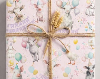 Pastel Farm Animal Birthday Wrapping Paper | Cute Barnyard Gift Wrap for Kids | Adorable Farm Party Paper | Premium Wrapping Paper