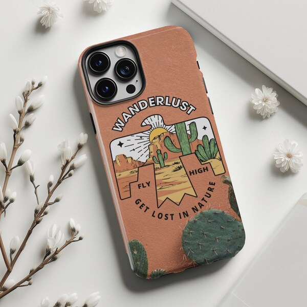 Thunderbird Desert Cactus Phone Case, Roam Free Wanderlust, Aztec Boho | Southwest | Tough Case, MagSafe | iPhone 15 | Galaxy S24 Ultra