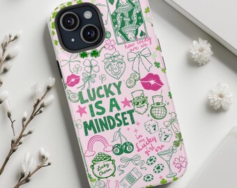 Shamrock Lucky Is a Mindset Phone Case | St Patrick's Day Lucky Girl Era Pink & Green Aesthetic | iPhone 17 | Samsung Tough Case | MagSafe
