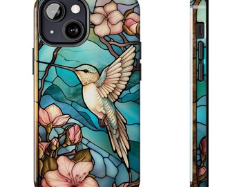 Hummingbird Stained Glass Illusion Phone Case, Bird Phone Cover, MagSafe, iPhone Pro Max Plus, Samsung, Google Pixel, Tough Case