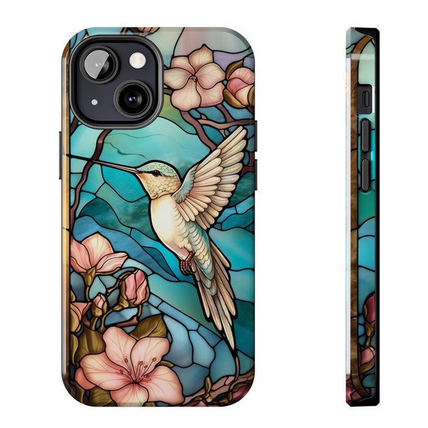 Hummingbird Stained Glass Illusion Phone Case, Bird Phone Cover, MagSafe, iPhone Pro Max Plus, Samsung, Google Pixel, Tough Case