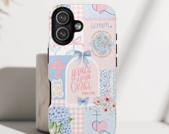 Christian Pastel Pink Bible Verse Phone Case, Religious Phone Case, Inspirational Phone Cover, Faith Phone Case