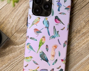 Bird Phone Case, Birds Phone Cover, Budgie Bird iPhone 14 case, Bird lover Case, Samsung S23 Ultra, Pixel 6, iPhone 14 Pro Max, MagSafe,