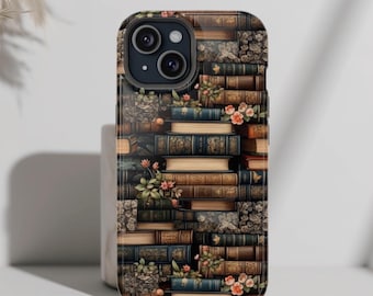 Vintage Books Phone Case, DARK ACADEMIA Accessories Phone Cover, Book Worm Gift, MagSafe, iPhone 15 Pro Max Plus, Samsung, Tough Case, Pixel