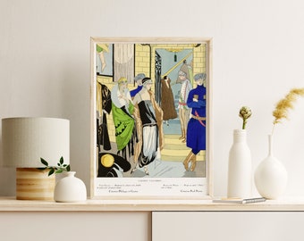 Downloadable Prints | French Fashion Illustration | Eclectic Art Deco Print | 1920s Flapper Art | Printable Wall Art