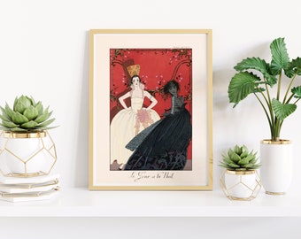 Downloadable Prints | Art Nouveau Print | 1920s French Print | Vintage Fashion Illustration | Red Rococo Decor | Printable Wall Art