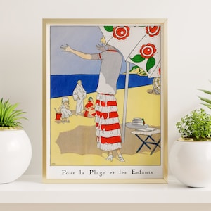 Wydruki do pobrania | Kolorowy wydruk plażowy | Plakaty retro z lat 20. XX wieku | Zabawna sztuka ścienna w stylu nadmorskim | Wydrukowana sztuka ścienna