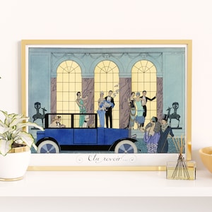 Downloadable Prints | Art Nouveau Print | 1920s Flapper Girls | Eclectic French Print | Blue Art Deco Poster | Printable Wall Art