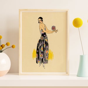 Downloadable Prints | Minimalist Fashion Sketch | 1920s Flapper Art | Woman Bedroom Prints | Colorful Illustration | Printable Wall Art