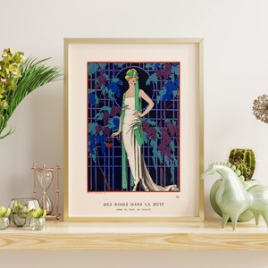 Downloadable Prints | 1920s French Flapper Art | Blue Eclectic Wall Art | Vintage Fashion Illustration | Printable Wall Art