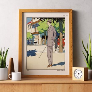 Downloadable Prints | Vintage Gentleman Fashion Illustration | Colorful French Decor | 1920s Art Deco Print | Printable Wall Art