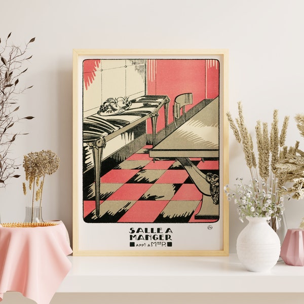 Downloadable Prints | Retro French Decor | Eclectic Apartment Art | Pink and Black Wall Art | 1920s Interior Design | Printable Wall Art