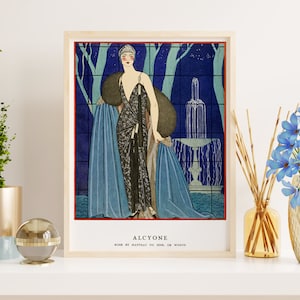 Downloadable Prints | French Fashion Illustration | Blue Art Deco Print | 1920s Flapper Art | Printable Wall Art