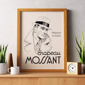 Impresiones descargables / Póster publicitario francés / Ilustración de moda masculina de los años 30 / Impresión neutral de mediados de siglo / Arte de pared imprimible