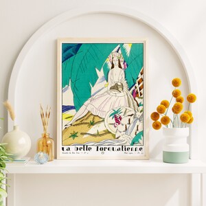 Stampe scaricabili / Stampa francese colorata / Stampa tropicale eclettica / Vibrant Wall Art / Lady with Cute Dog / Printable Wall Art