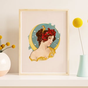 Downloadable Prints | Art Nouveau Print | Moon and Stars Print | Eclectic Wall Art | Beautiful Bedroom Prints | Printable Wall Art