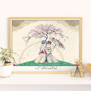 Downloadable Prints | Art Nouveau Print | 1920s French Print | Vintage Illustration | Rainbow and Cherry Tree Print | Printable Wall Art