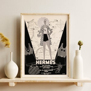 Impresiones descargables / Cartel publicitario de Hermès / Ilustración de moda de playa francesa / Impresión neutra / Arte de pared imprimible