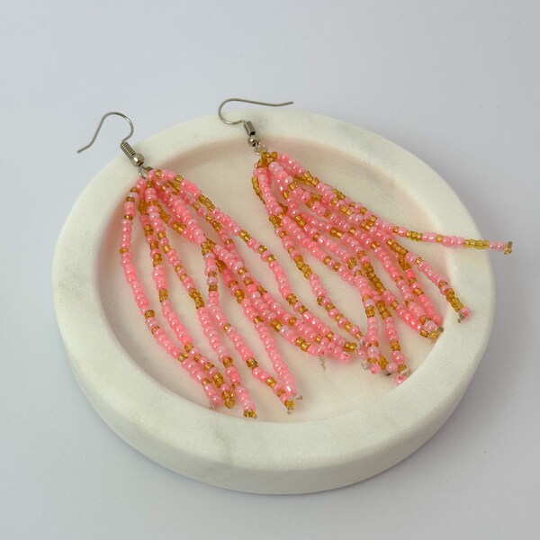 Pink Jellyfish Handmade Beaded African Earrings