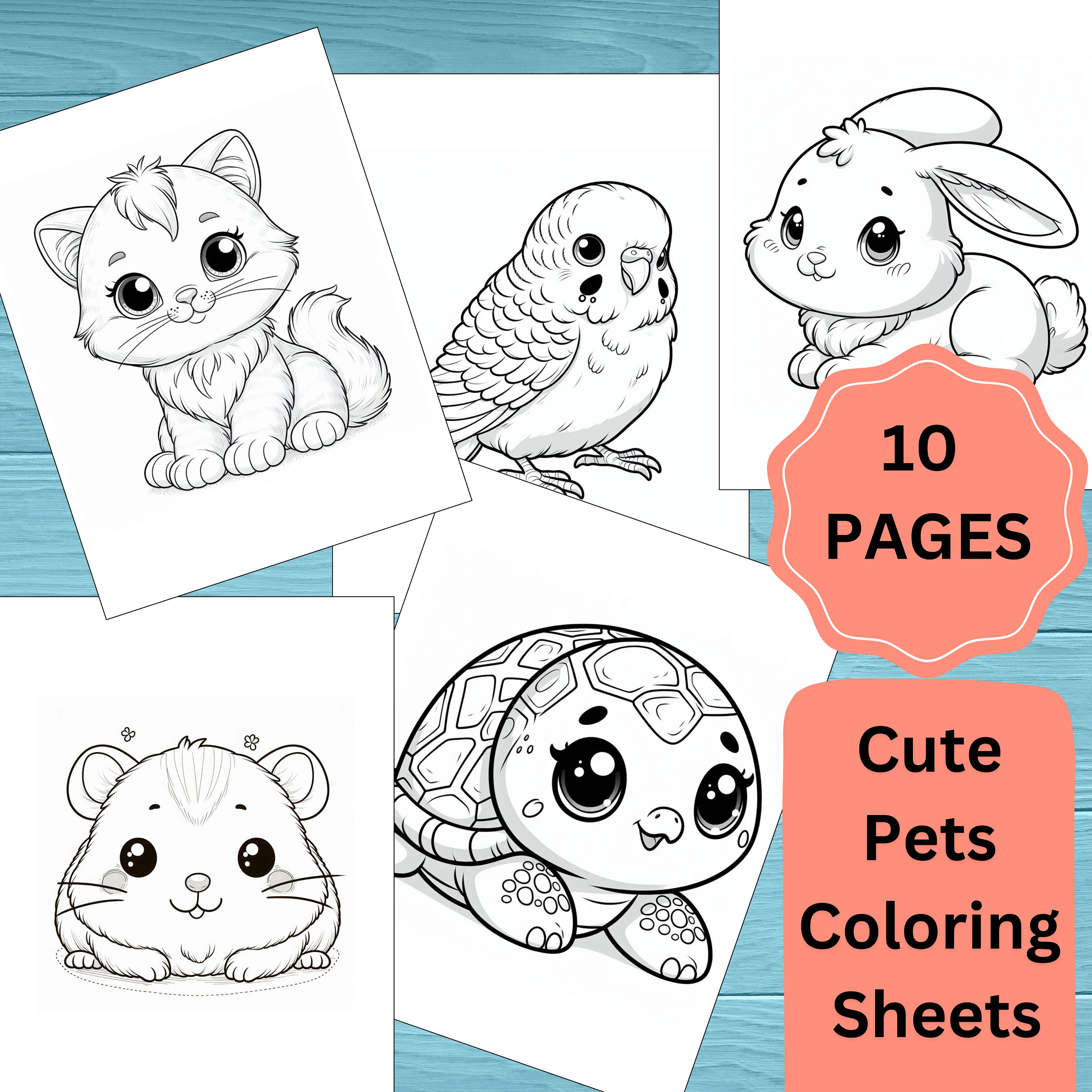 Printable Pet Animals Coloring Pages for Kids, 10 Coloring Pages for