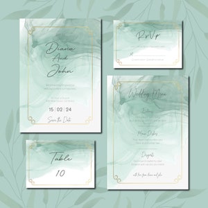 Hochzeitseinladungsset in Pastelltönen, Grünes Einladungsset, Hochzeitseinladungsset