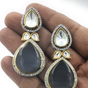 Zicron Diamond Handmade Grey Stone Popular Indian Earrings