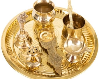 Brass Pooja Thali Plate: Diwali Home Mandir Decor