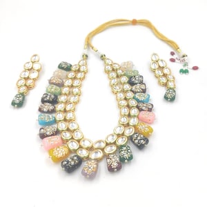Kundan Traditional Golden Colourful Festival Brass Handcrafted Christmas Special Necklace