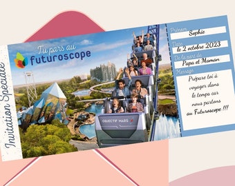 Invitation Futuroscope à personnaliser et imprimer (version française, anglaise, espagnole et allemande)